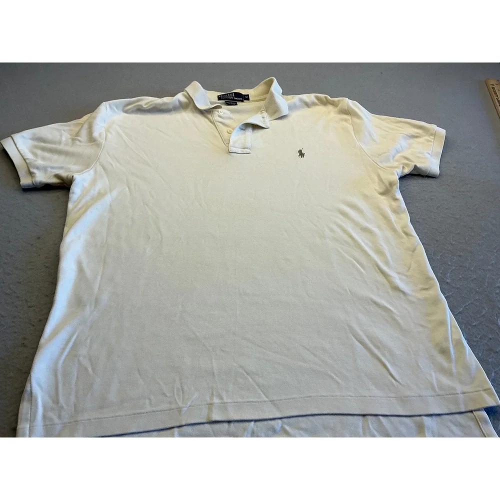 Polo Ralph Lauren Polo Shirt Cream Short Sleeve Cotton Mens Medium Classic Logo